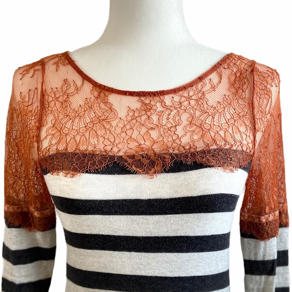 Anthropologie Deletta Orange Lace Stripe Top  XS - Picture 2 of 7